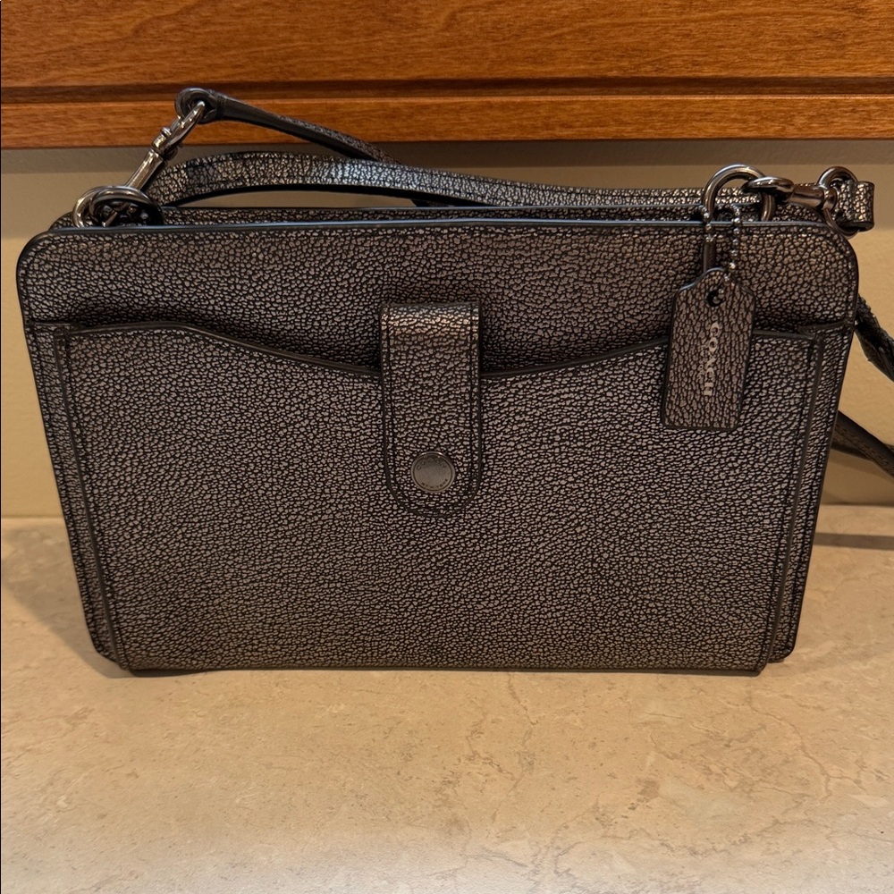 Coach Metallic Pewter Pebbled Leather Crossbody